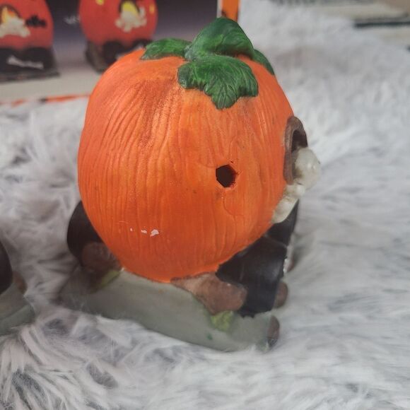 Vintage Halloween Pumpkin Train Porcelain Bisque 3 Piece 1990's Hand Pai… - Picture 9 of 12